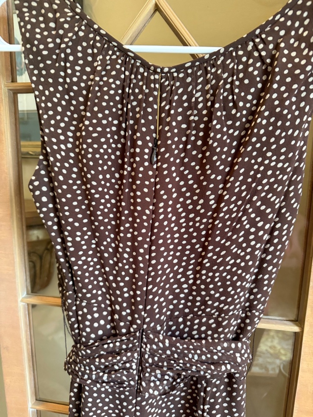Sleeveless Brown Polka Dot Tie-Waist Maxi Dress - Picture 3 of 9